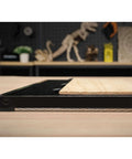 Black honeycomb laser work table bed (350x350 mm) with wooden board resting on top