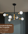 Straight Up Fire Modern Chandelier For Dining Room With Black And Gold Sputnik Ceiling Light Fixture Designed To Hella Elevate Your Everyday Home Vibe Instantly, featuring six globes and gold accents.