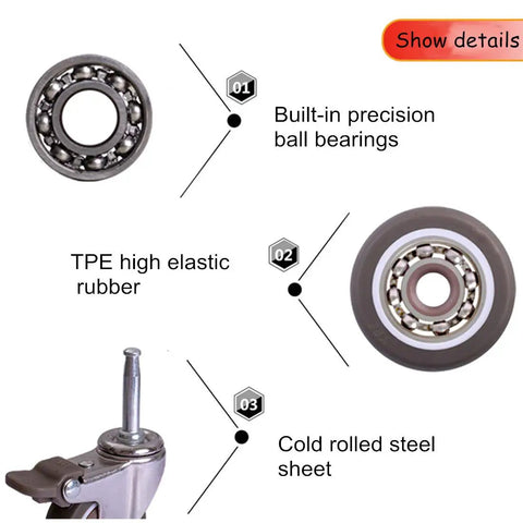 Heavy Duty Swivel Casters With Brakes For Cribs And Heavy Furniture Rubber Floor Friendly Casters 38mm Stem details