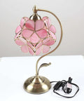 Chic Vibe Stained Glass Tiffany Style Flower Petal Table Lamp With Brass Base For Home Decor Pink 8 Inch Shade 17 Inch Tall