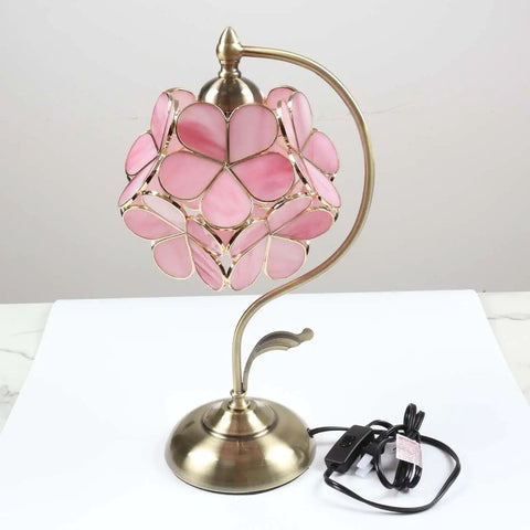 Chic Vibe Stained Glass Tiffany Style Flower Petal Table Lamp With Brass Base For Home Decor Pink 8 Inch Shade 17 Inch Tall