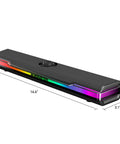 Boomin HiFi PC Speakers With Bluetooth 6.0 Dual 50mm Drivers Delivering 24W Peak Power RGB Light Bar USB C Plug And Play Gaming Desktop Sound For Computer Laptop And Tablet displayed from left angle with black finish and RGB lighting dimensions