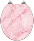 Toilet Seat Round Resin for Bathroom in pink marble design, suitable for various toilet sizes with chrome fittings.
