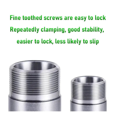 Detailed view of Top Shelf Spindle Motor Extension Rod for CNC Milling showing fine toothed screws for secure locking.