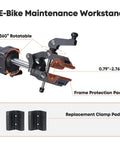 Electric Bike Repair Stand With 360 Degree Rotating Clamp Adjustable Height From 30 To 77 Inches 165 Lbs Capacity Tool Tray And Soft Pad Frame Protection Beefed Up Heavy Duty Bicycle Maintenance Stand For E Bikes And Mountain Bikes details of clamp and frame protection pad