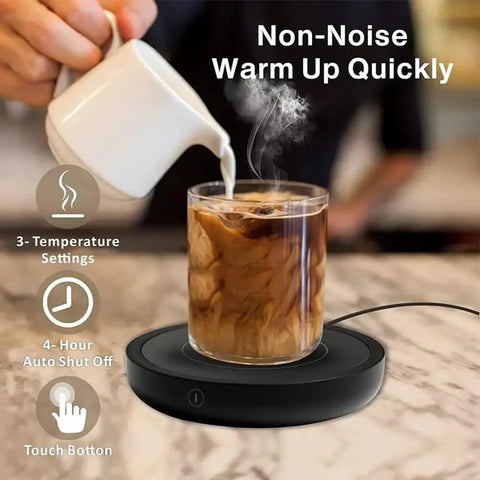Electric Coffee Mug Warmer With Three Custom Heat Levels And Smart Auto Shut Off Keeps Your Morning Brew Straight Up Toast For Chill Work Days Or Lazy Weekend Routines On Your Workspace Desk In Crisp White Finish.