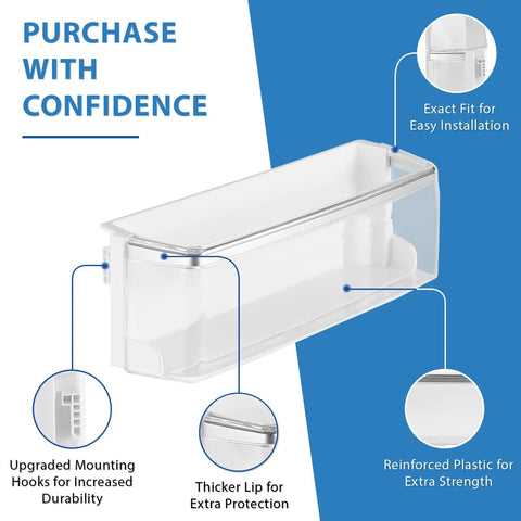 Left Door Shelf Bin Replacement Part for Refrigerator Compatible with LG Kenmore Sears, clear plastic with reinforced design.