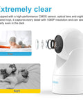 Indoor Security Camera With 360 Degree View And Auto Tracking For Home Or Pet Monitoring, 1080P HD Night Vision, showcasing day and night vision capabilities.