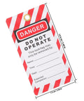 6 Pack Industrial Lockout Tags and Safety Labels for equipment repair with hanging warning tags, durable PVC with secure attachment.