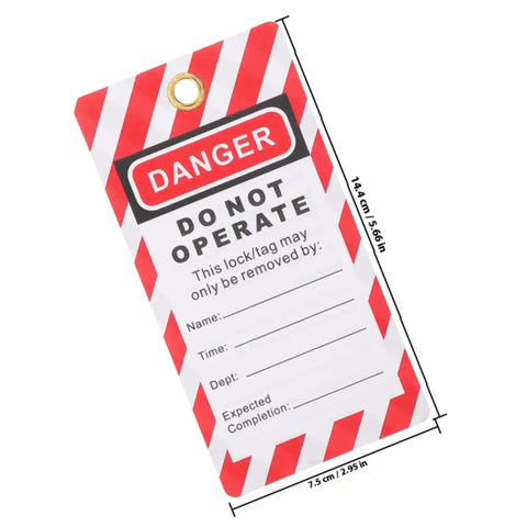 6 Pack Industrial Lockout Tags and Safety Labels for equipment repair with hanging warning tags, durable PVC with secure attachment.