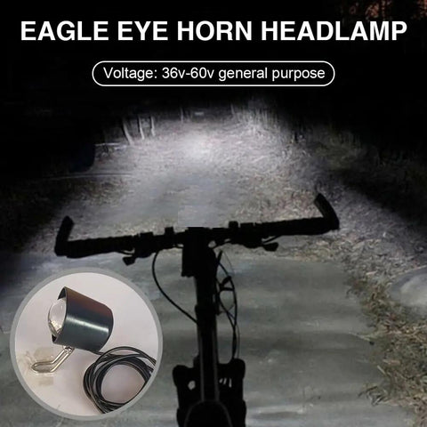 Rock Your Ride With This Super Cool 2 In 1 Waterproof E Bike LED Headlight That Doubles As A Loud Horn For Safety On Any Scooter Motorcycle Or Bicycle Out There. waterproof black headlamp for ebike handlebar, 36v-60v, with horn