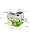 Heavy Duty Cross Slide Drill Press Vise With X-Y Axis Compound Movement, durable cast metal body, dimensions 27CM x 12.5CM x 13CM.