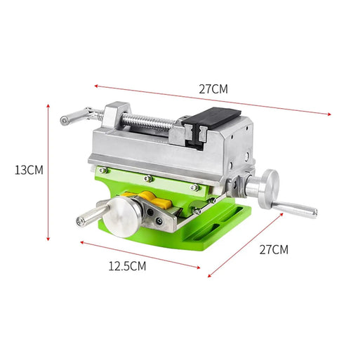 Heavy Duty Cross Slide Drill Press Vise With X-Y Axis Compound Movement, durable cast metal body, dimensions 27CM x 12.5CM x 13CM.