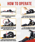Instructional diagram for Auto Retract 1 Inch By 12 Foot No-Ratchet Ratchet Straps With Coated S Hooks For Motorcycles ATVs And Bikes.