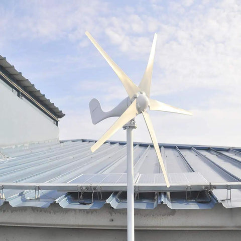Wind Turbine Generator Kit 400W 24V with Five Blades Charge Controller installed on rooftop
