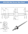 1204 Ball Screw With C7 Roller Nut For CNC Machines And Automated Machining, Pro Grade Precision, Rock Solid Linear Motion, Single Nut Design, BK BF10 End Machined Mounting, Ideal For DIY CNC Routers And Milling size chart and 3D view