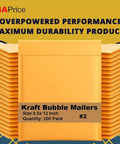 Stack of Bubble Mailers 8.5 By 12 Inches 200 Pack Self Sealing Padded Envelopes Durable Yellow Kraft Paper Mailers