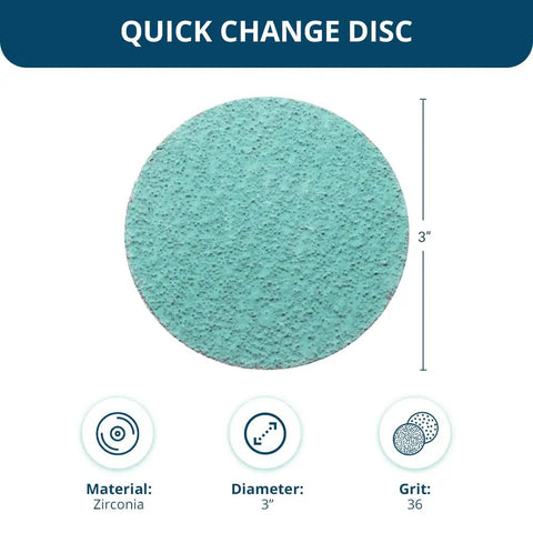 3 Inch Quick Change Sanding Discs With Pro Grade Green Zirconia Grit For Deburring Polishing Rust Removal On Metal R Type Backing 36 Grit