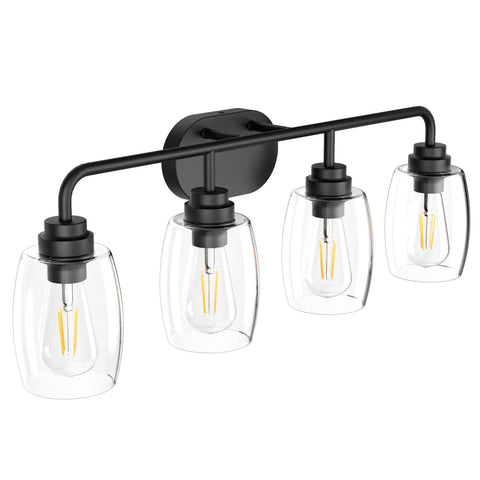 4 Lights Black Vanity Light Fixtures Over Mirror With Clear Glass Shades Industrial Vibe Wall Sconce For Bathroom Dimmable With E26 Socket