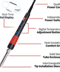 110W Soldering Iron With Full Digital Display And Temperature Control, Fahrenheit And Celsius Readout, labeled parts view.