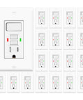 Fifteen Amp Gfci Outlet And Light Switch Combo Twenty Pack For Bathroom Vanities And Garage Projects. Compact white design with LED indicators.