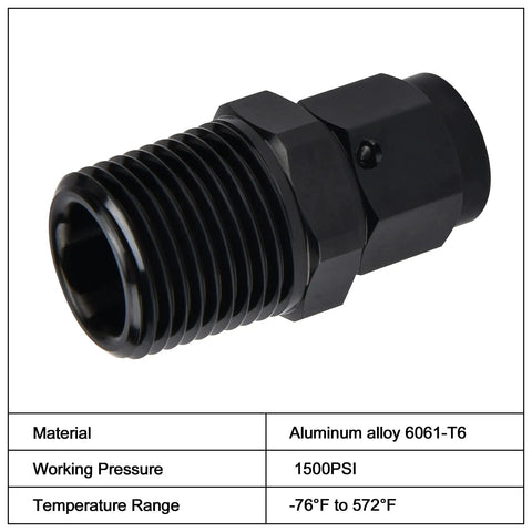 6AN Female To One Quarter Inch NPT Male Swivel Fitting Aluminum Black Anodized Two Pack For High Pressure Lines 1500 PSI Capacity Lightweight 6061 T6 Automotive Hydraulic Fuel Adapters, black aluminum fitting
