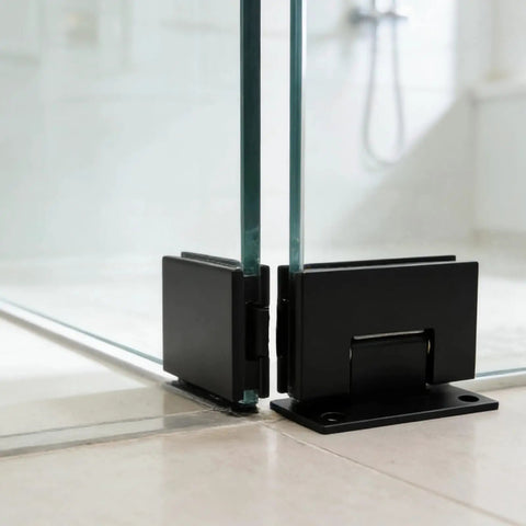 Dope Matte Black Shower Door Hinges Set, 2 Pack, 90 Degree Wall To Glass Replacement Hardware on frameless bathroom doors corner view