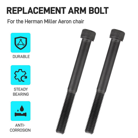 Herman Miller Aeron Arm Bolts Replacement Kit With Hexagon Spanner, 2 Pack, Black, High Strength Grade 12.9 Alloy Steel