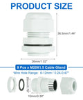 8 Pcs M20 Cable Glands Waterproof Nylon Joint Set For 6 To 12mm Wire Holes, Cable Fixing, Wiring, Repair, Gland Replacement, Electrical Enclosures, Durable Weatherproof Design, Compatible With Appliances, White, M20x1.5, 36.5mm