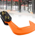 Close-up of Heavy Duty Forged Swivel Hook And Horizontal Steel Plate Lifting Clamp on job site, showcasing durable steel and secure locking mechanism.