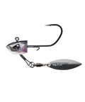 Underspin Jighead With Titanium Blade Arm And Ball Bearing Swivel For Lightning Flash 3 Sixteenth Ounce One Zero Hook Natural Goby Color 3D Holographic Eyes Super Slide Coating Swimbait Jighead For Pro Flips And Hookups side view