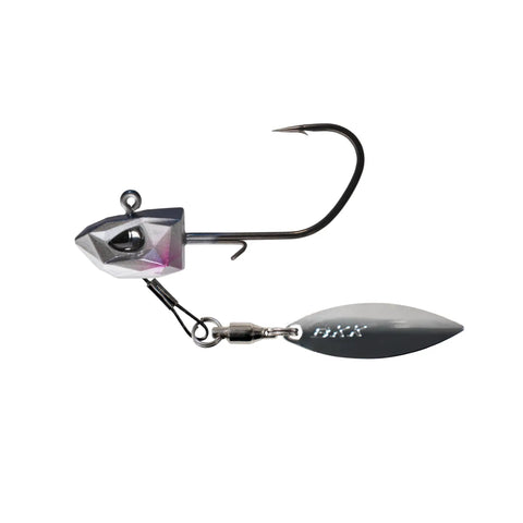 Underspin Jighead With Titanium Blade Arm And Ball Bearing Swivel For Lightning Flash 3 Sixteenth Ounce One Zero Hook Natural Goby Color 3D Holographic Eyes Super Slide Coating Swimbait Jighead For Pro Flips And Hookups side view