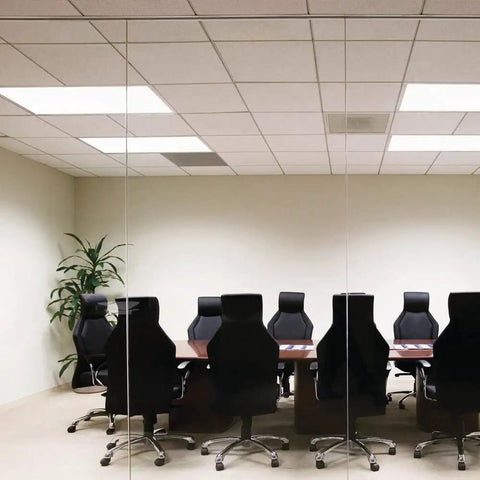Conference room with ceiling light using EI500 M12 Contractor Select 500 Lumen Emergency Ballast For Fluorescent Fixtures, compact, black.