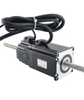 Side view of NEMA23 screw motor with 200 mm lead screw and two cables