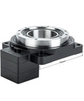 Built Tough CNC Hollow Rotary Actuator With 360 Degree Turntable For Precision Machining And Auto Fabrication Shops, close-up view of sturdy black frame with hollow center.