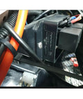 Close-up of Digital Thermostatic Fan Controller Kit for 12V and 24V Cars with connecting wires, showing label and probe