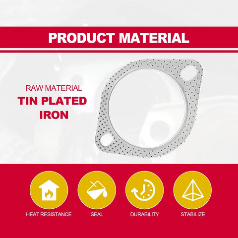 2 Pack Heavy Duty Exhaust Manifold Gasket 3 Inch 2 Bolt Flange Replacement Universal Fit For Cars And Trucks High Heat Resistant Rock Solid Engine Seal Zero Blowouts made from tin plated iron.