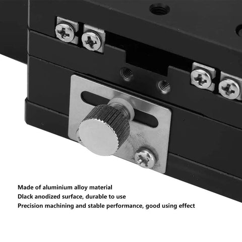 Close-up of SEMY60AC Precision XY Linear Stage With Cross Roller Guide Micrometer Fine Tune 60x60mm Sliding Table showing adjustment knob.