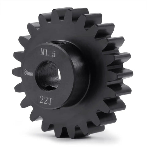 Mod 1.5 8mm Bore Steel Pinion Gears 22T To 30T for scale RC vehicles, close-up of steel gear with 22T marking