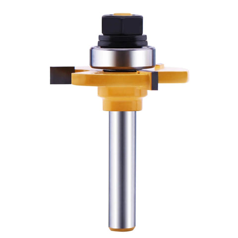 No Nonsense Tongue And Groove Router Bit Set With T Shape And 1/4 Inch Shank featuring anti kickback guard and steel body.