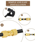 Brass Compression Tube Fitting One Quarter Inch To One Quarter Inch OD Ten Pack Twenty Four Degree Tapered Bore Sleeve Included Durable Plumbing Fittings Pro Grade Brass For DIY Installations installed on black tubing
