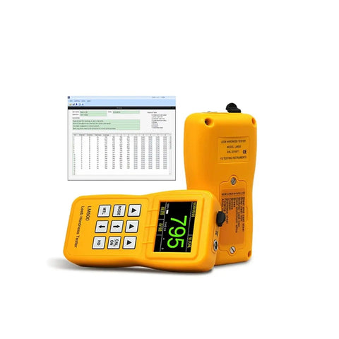 Dead Accurate Leeb Metal Hardness Tester With D Impact Device And Calibration Block For Steel Iron And Bronze, portable design, display and buttons visible.