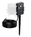 100 Ft Heavy Duty Outdoor Power Stake Extension Cord With Six Weatherproof Sockets And 13A Heavy Gauge Cable showcases power outlets and cable.