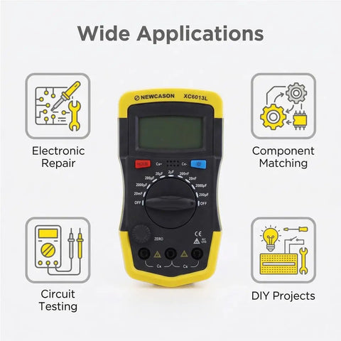 Pro Grade Digital Capacitance Meter And Tester 0.1pF To 20000uF Range Ultra Portable High Accuracy Low Power Big LCD Screen DIY Friendly Electronics Capacitance Checker, yellow handheld