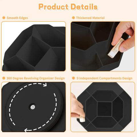 Close-up details of black 9 Slot 360 Degree Rotating Pencil Holder Desk Organizer For Office School And Home