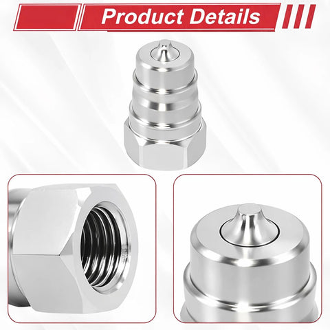 Hoqqf 2-pack 1/2-inch silver hydraulic quick-connect couplers with dust caps