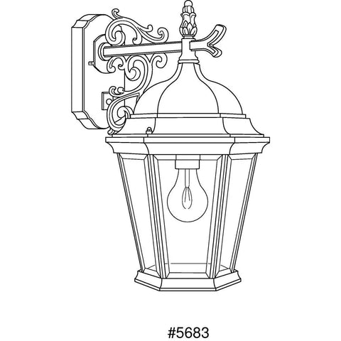 Line art of Welbourne Collection 1 Light Outdoor Wall Lantern With Clear Beveled Glass, Old School Traditional Style, Medium Size, Weatherproof