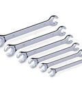 Premium Double End Metric Flare Nut Wrench Set With Rack For Fuel Brake And Air Conditioning Lines Sizes From 9 To 21 Mm Cr V Steel 6 Point Heads Rust Resistant Chrome Finish Ideal For Professional Mechanics EFFICERE shown laid out.