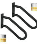 Heavy Duty U Shaped Handrail 2 Pack Wall Mount Stair Support Bar With Tight Non Slip Grip Black Powder Coated Finish, includes mounting screws.