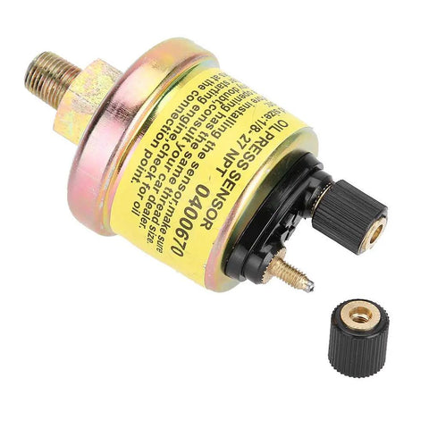 Universal Replacement Engine Oil Pressure Sensor Fits Aftermarket Gauges Slick 1/8 Npt Dual End Design view showing gold and black sensor.
